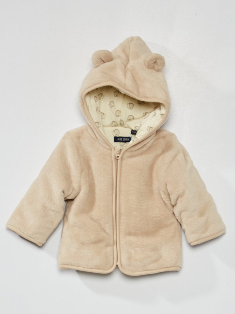 Casaco polar com capuz bege - Kiabi