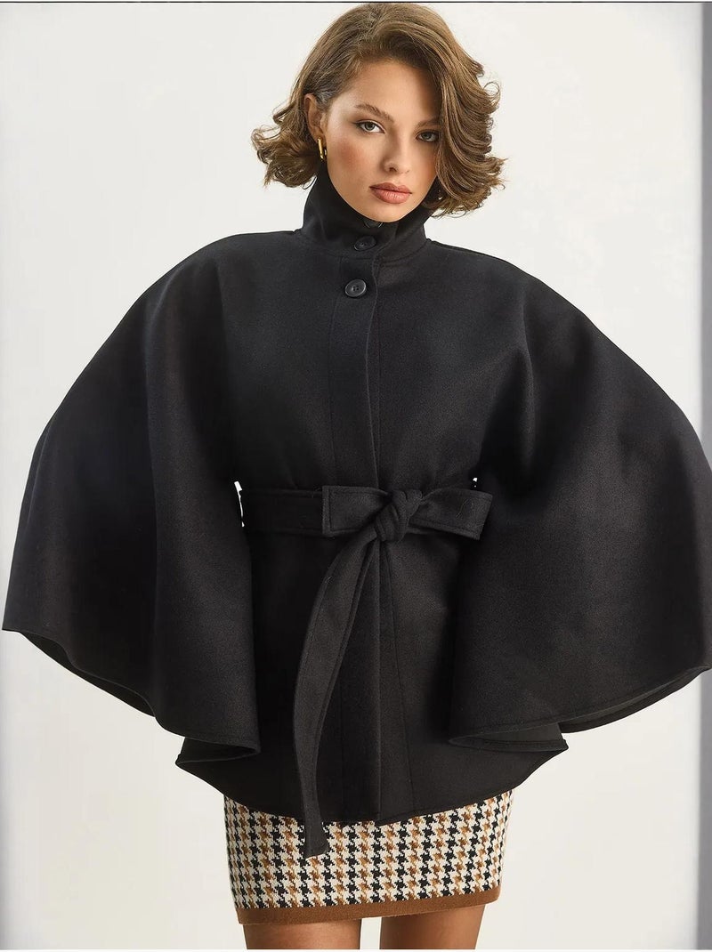 Casaco poncho com fecho de atar lucci Preto - Kiabi