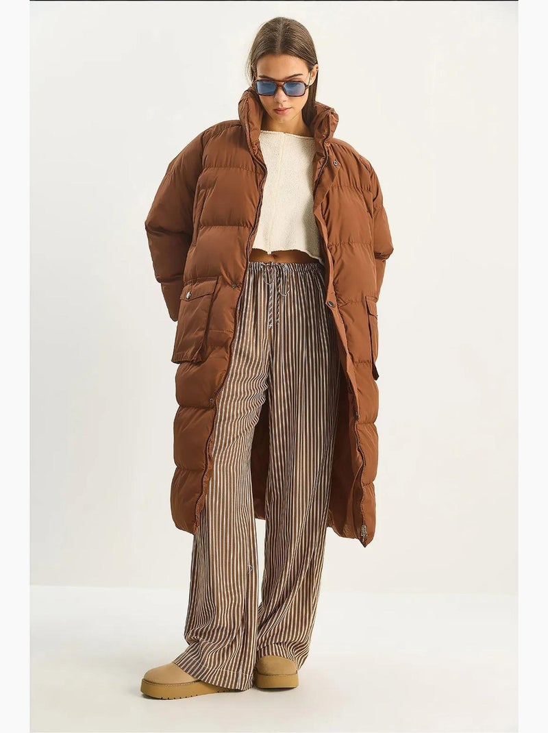 Casaco puffer comprido oversize lucci Castanho-chocolate - Kiabi