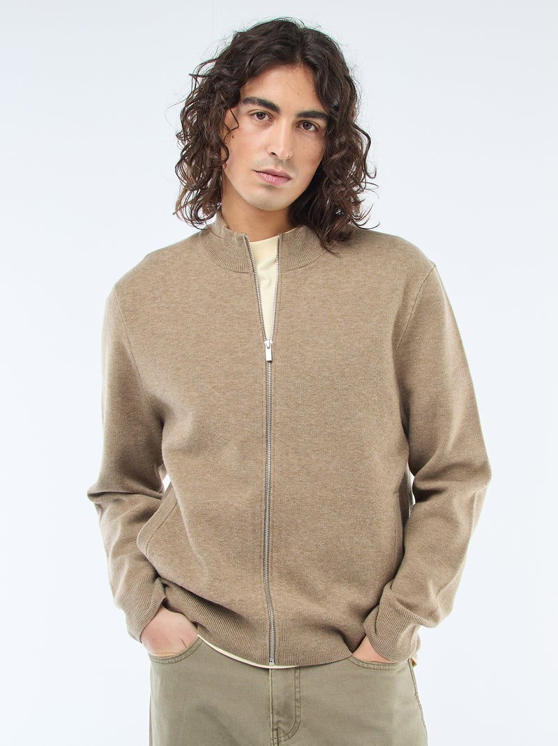 Casaco quente com fecho de correr e gola alta Castanho - Kiabi