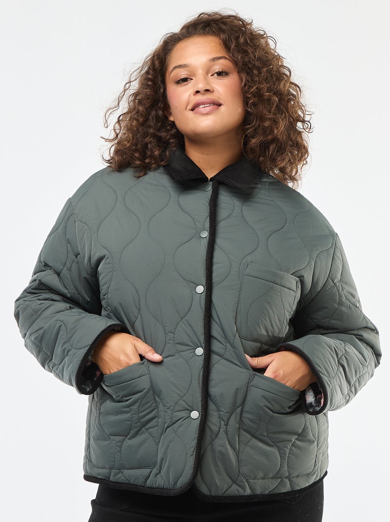 Casaco quente workwear reversível com fecho de pressão Caqui - Kiabi