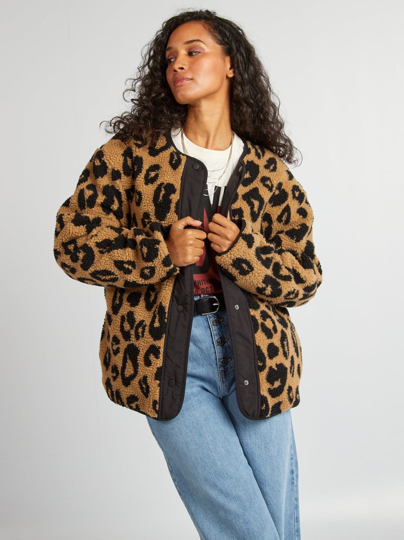 Casaco reversível oversize 'leopardo' PRETO - Kiabi