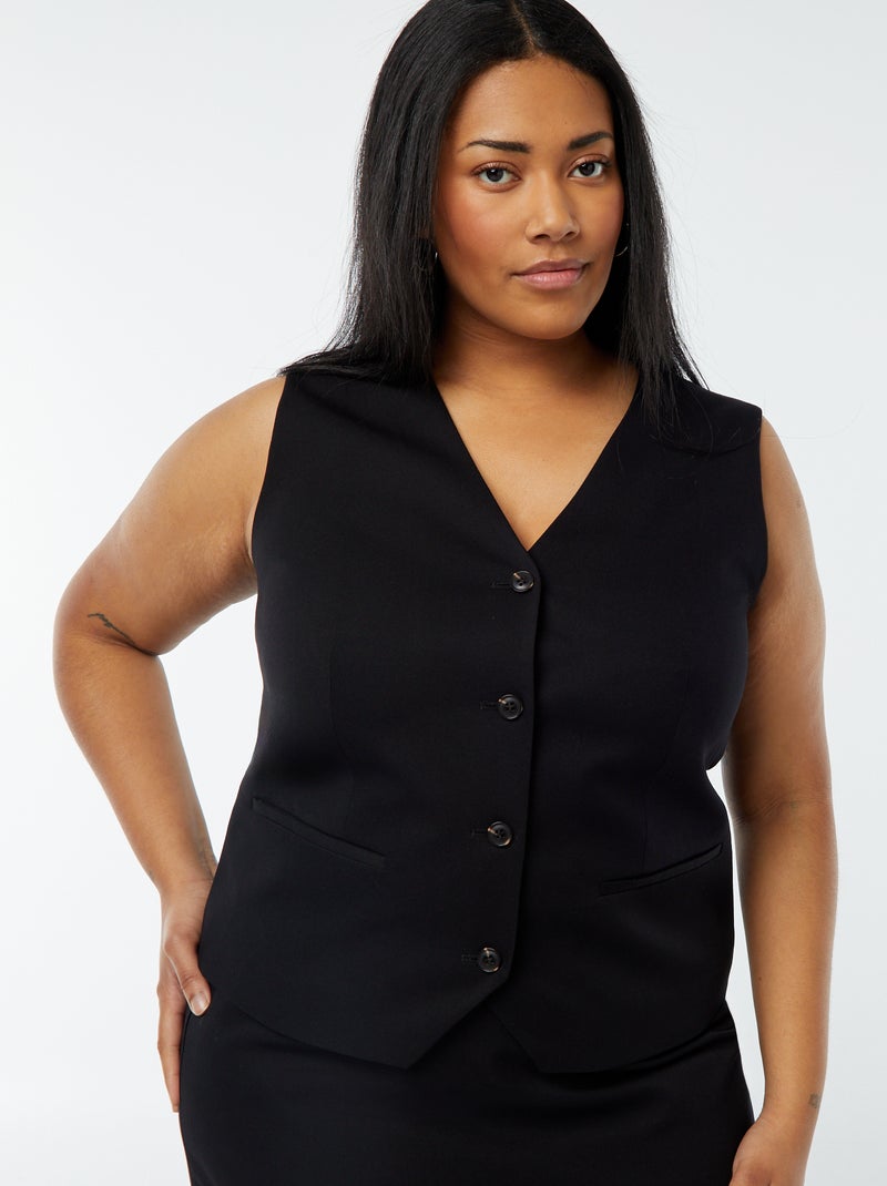 Casaco sem mangas com abertura com botões Preto - Kiabi