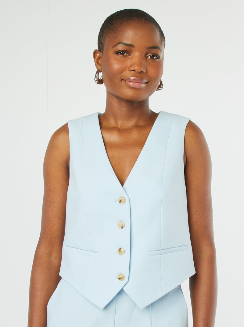 Casaco sem mangas com gola em bico AZUL - Kiabi