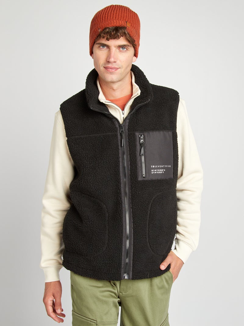 Casaco sem mangas efeito lã de carneiro PRETO - Kiabi