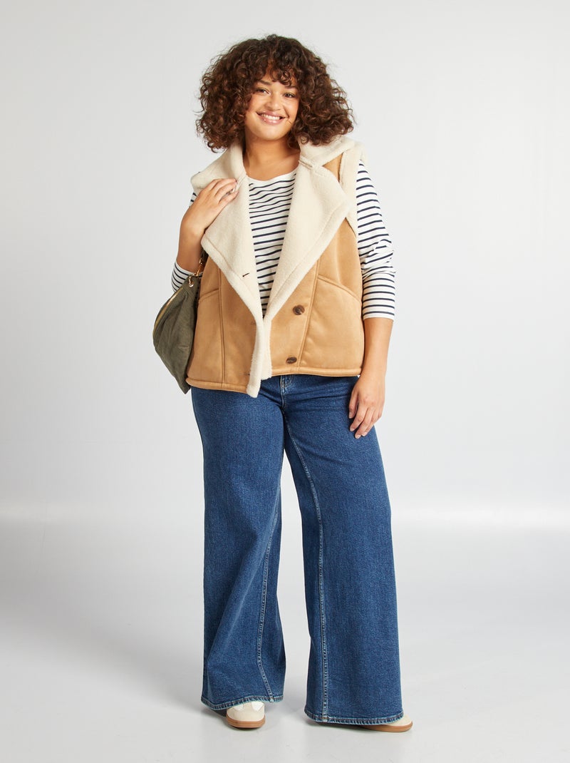 Casaco sem mangas efeito pelo de ovelha CASTANHO - Kiabi