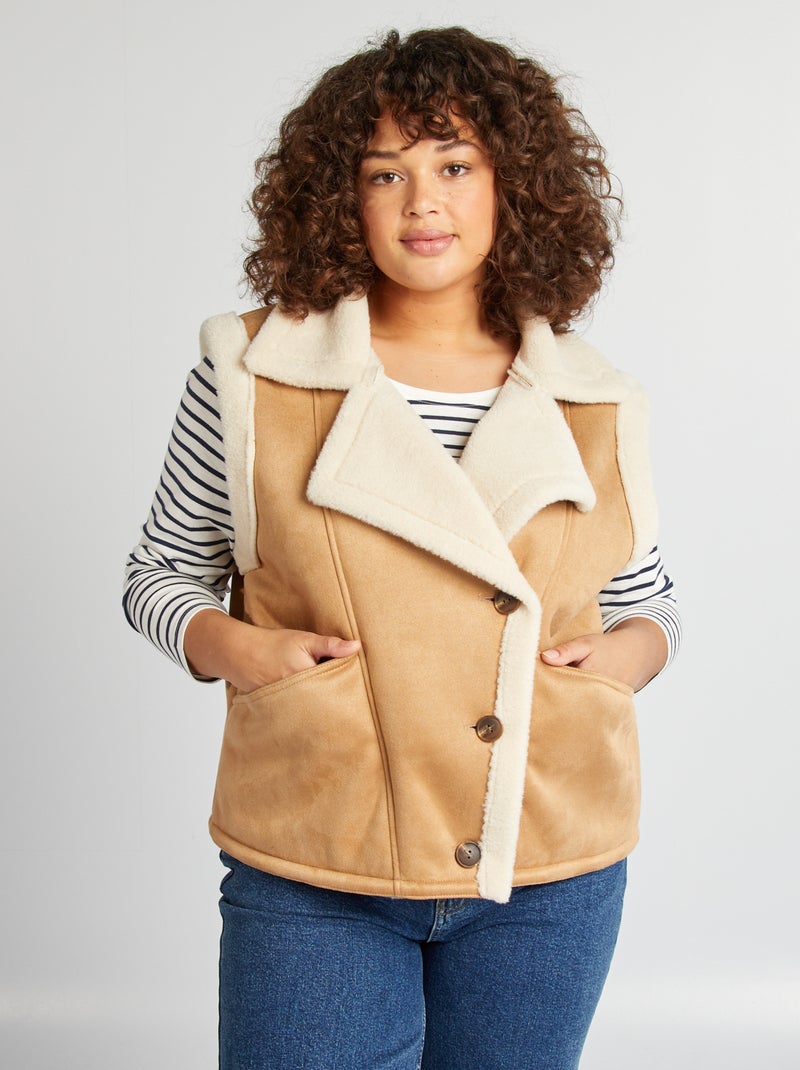 Casaco sem mangas efeito pelo de ovelha CASTANHO - Kiabi