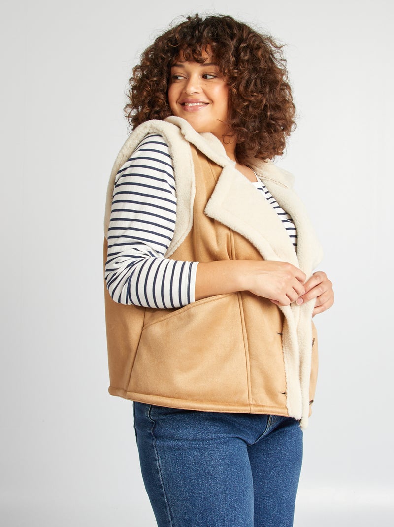 Casaco sem mangas efeito pelo de ovelha CASTANHO - Kiabi