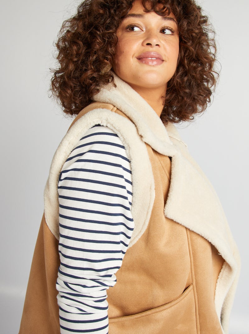 Casaco sem mangas efeito pelo de ovelha CASTANHO - Kiabi