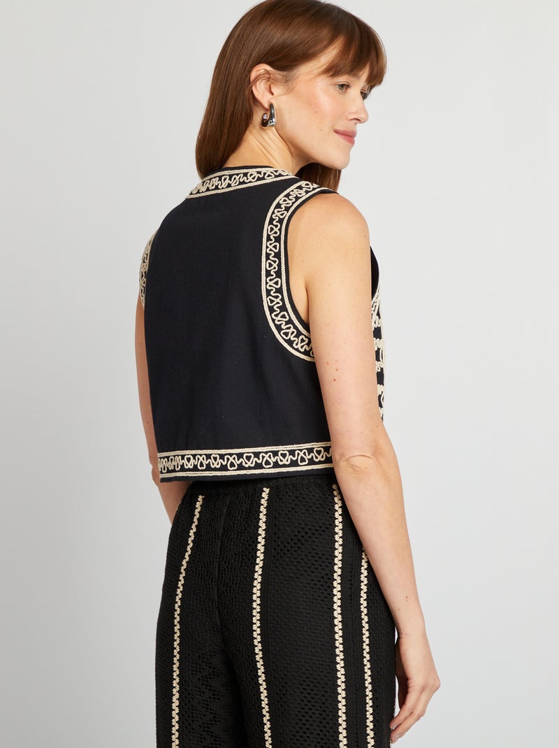 Casaco sem mangas em mistura de linho Preto - Kiabi