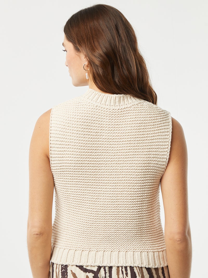 Casaco sem mangas grosso em croché BEGE - Kiabi