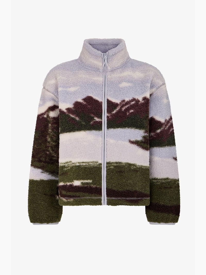 Casaco sherpa com estampado landscape e manga comprida penti Branco Verde - Kiabi