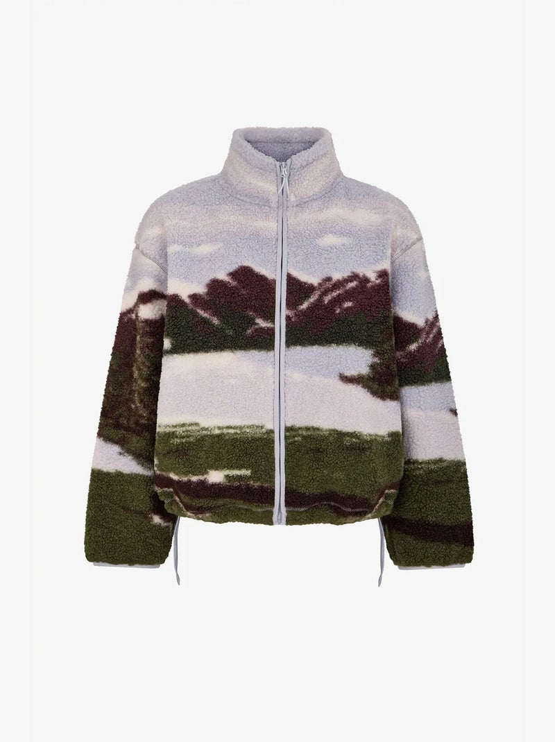 Casaco sherpa com estampado landscape e manga comprida penti Branco Verde - Kiabi