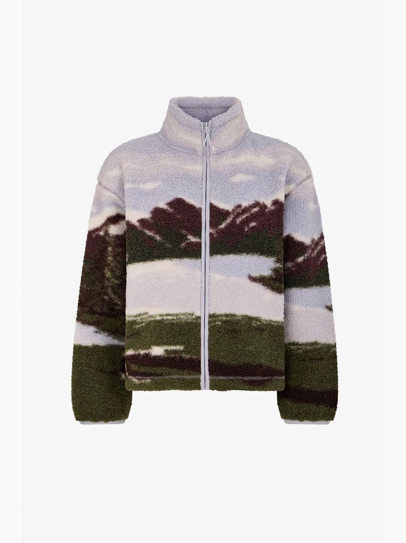 Casaco sherpa com estampado landscape e manga comprida penti Branco Verde - Kiabi