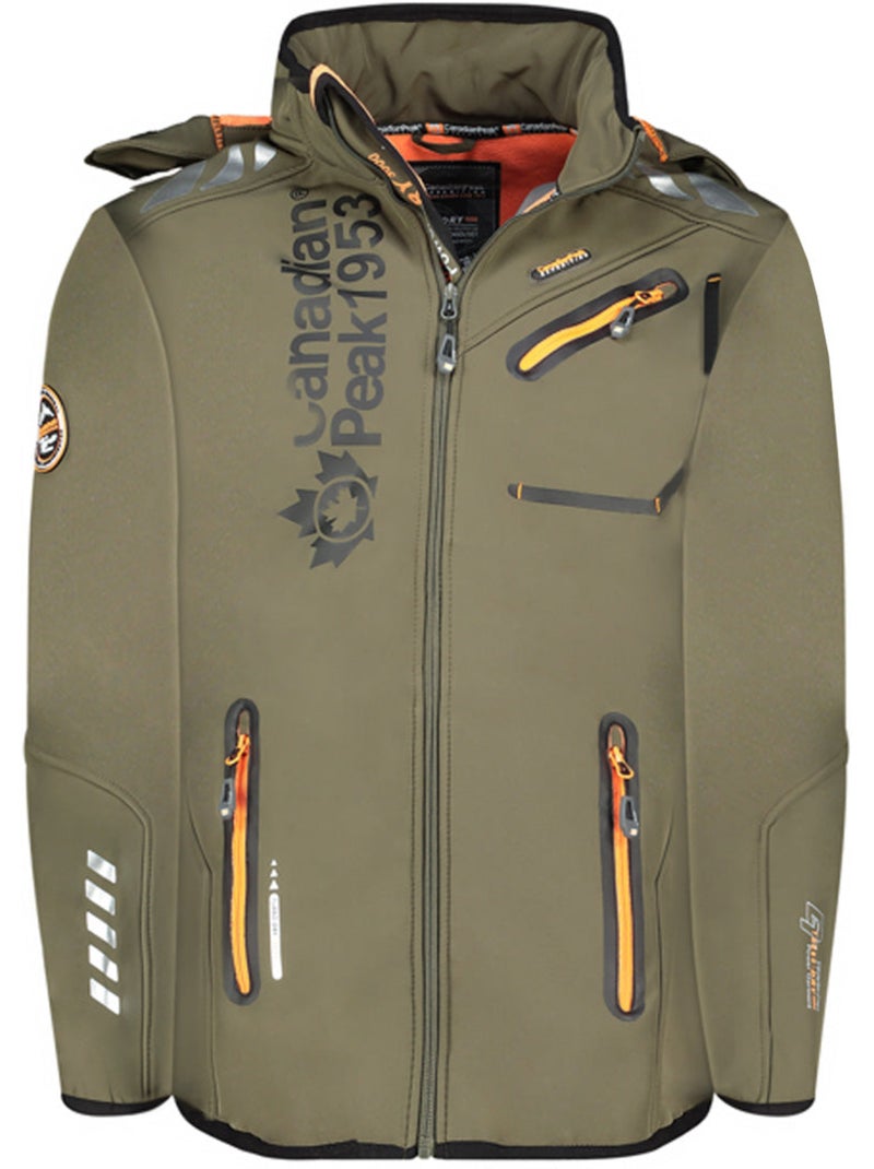 Casaco softshell corta-vento com capuz royauteak – canadian peak Verde/Laranja - Kiabi
