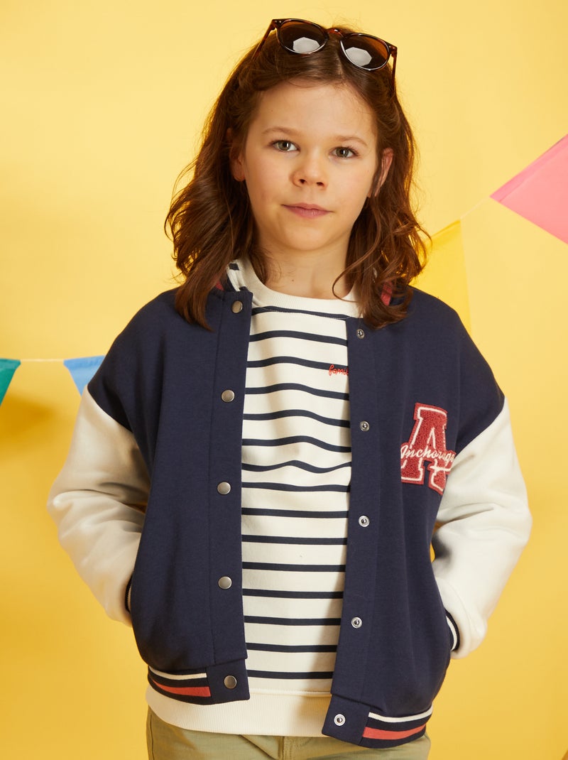 Casaco teddy estilo 'campus' AZUL - Kiabi