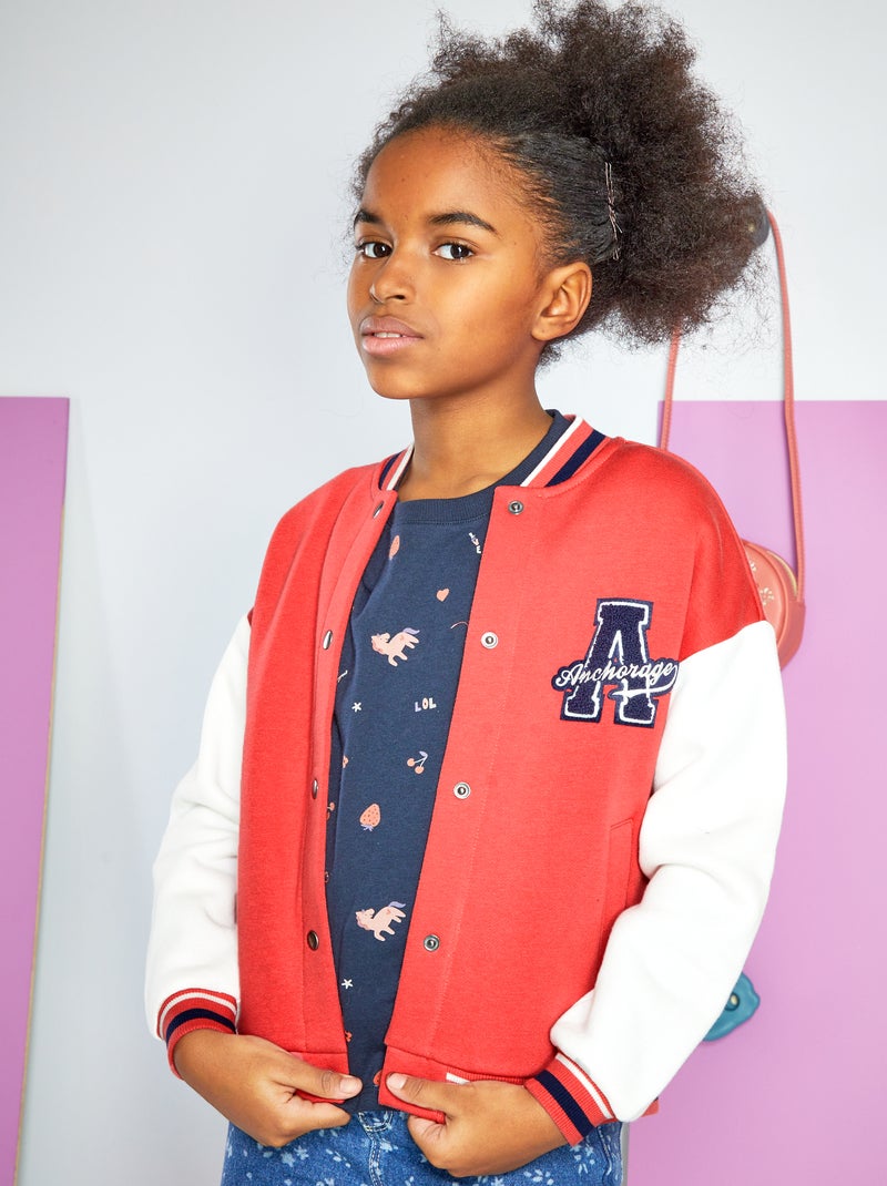 Casaco teddy estilo 'campus' ROSA - Kiabi
