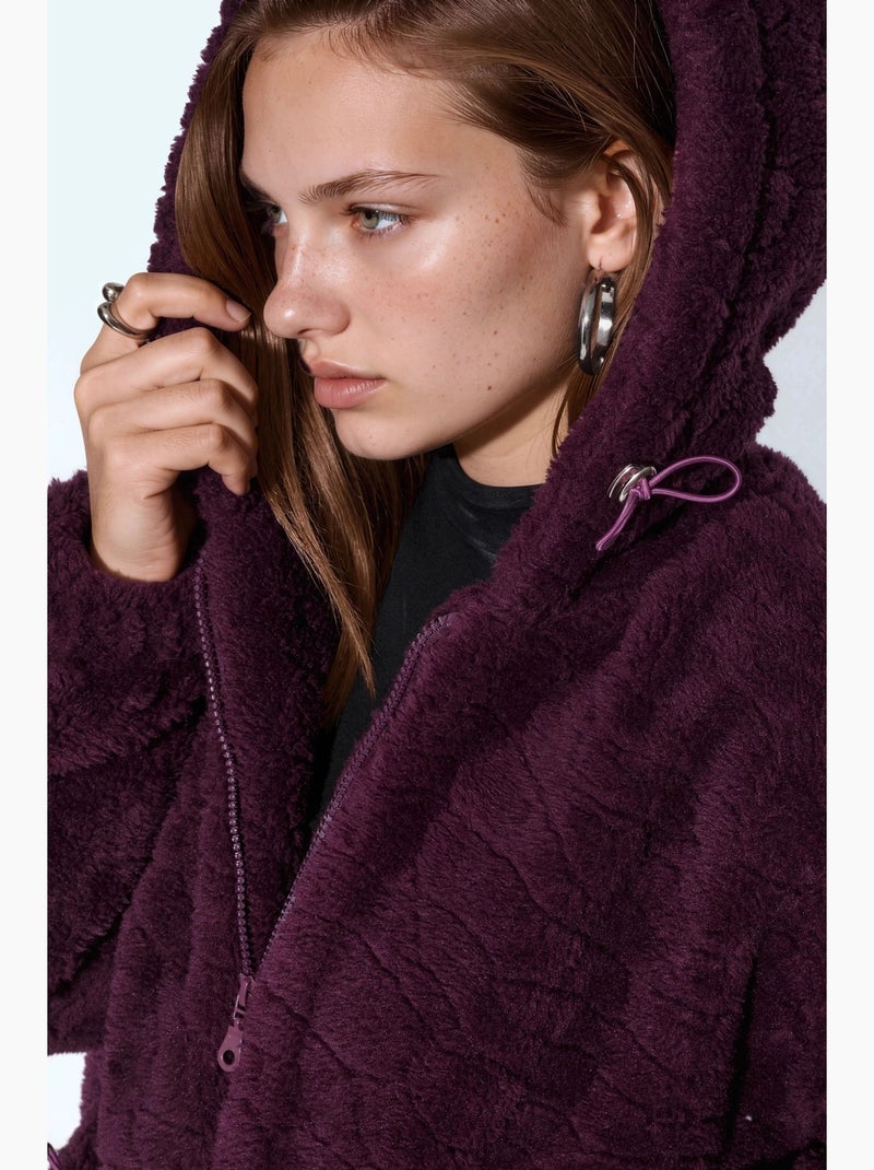 Casaco texturizado com capuz oversized hiccup Roxo berinjela - Kiabi