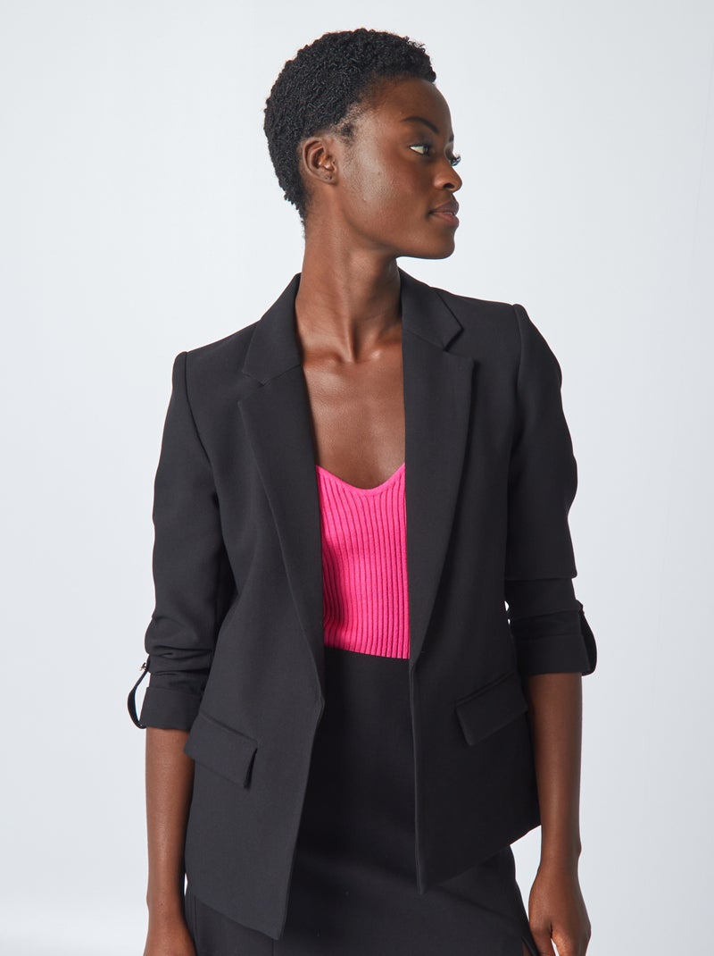 Casaco tipo blazer com mangas reviradas Preto - Kiabi