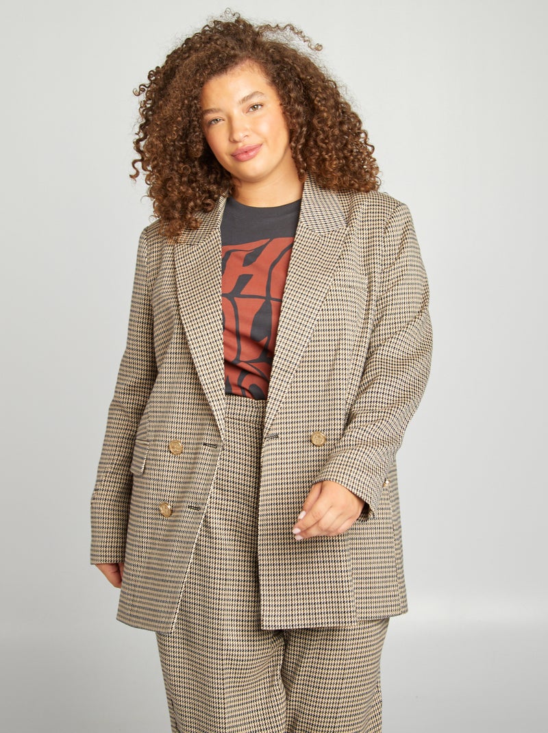 Casaco tipo blazer em pied-de-poule 'Only Carmakoma' BEGE - Kiabi