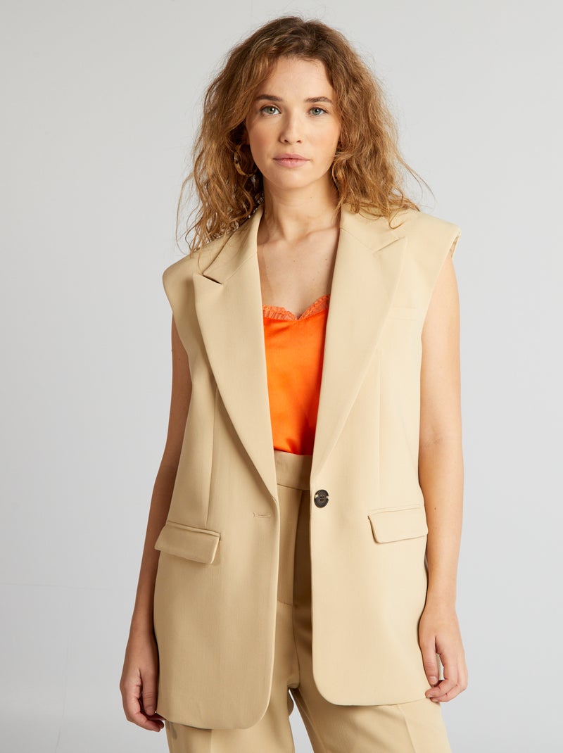 Casaco tipo blazer sem manga BEGE - Kiabi