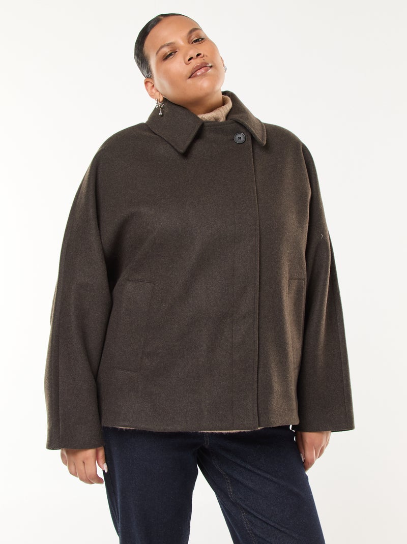 Casaco tipo capa com efeito lã Castanho - Kiabi