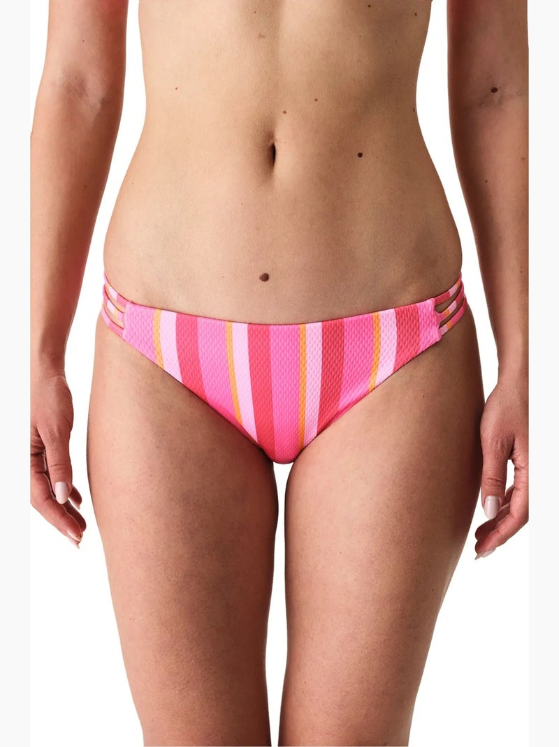 Celinda cueca de biquíni elegante às riscas texturizada de cintura média penti Rosa-fluo - Kiabi