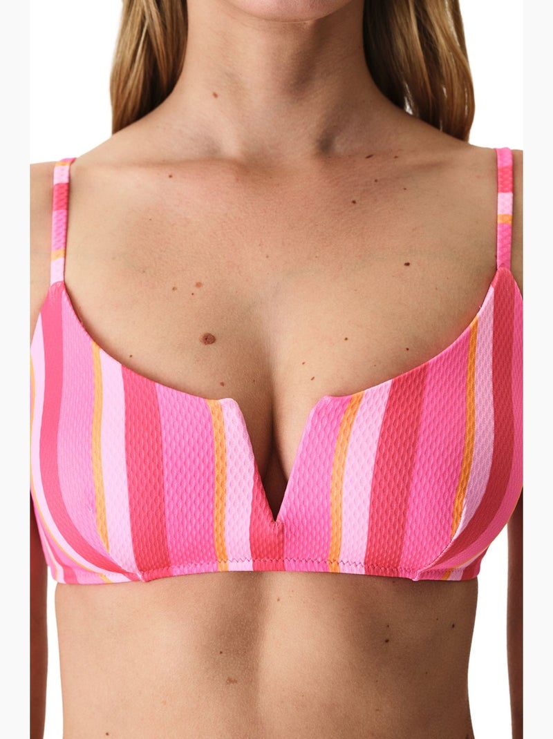 Celinda top de biquíni às riscas texturizado com decote em v profundo penti Rosa-fluo - Kiabi