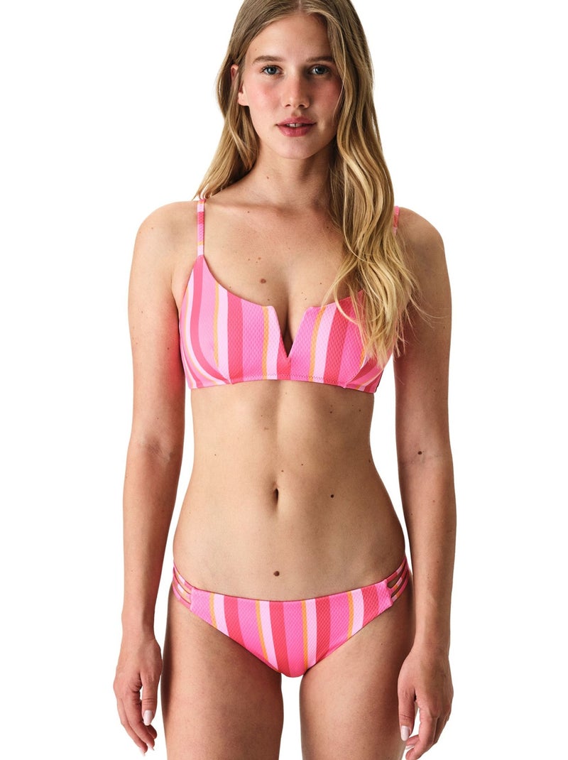 Celinda top de biquíni às riscas texturizado com decote em v profundo penti Rosa-fluo - Kiabi
