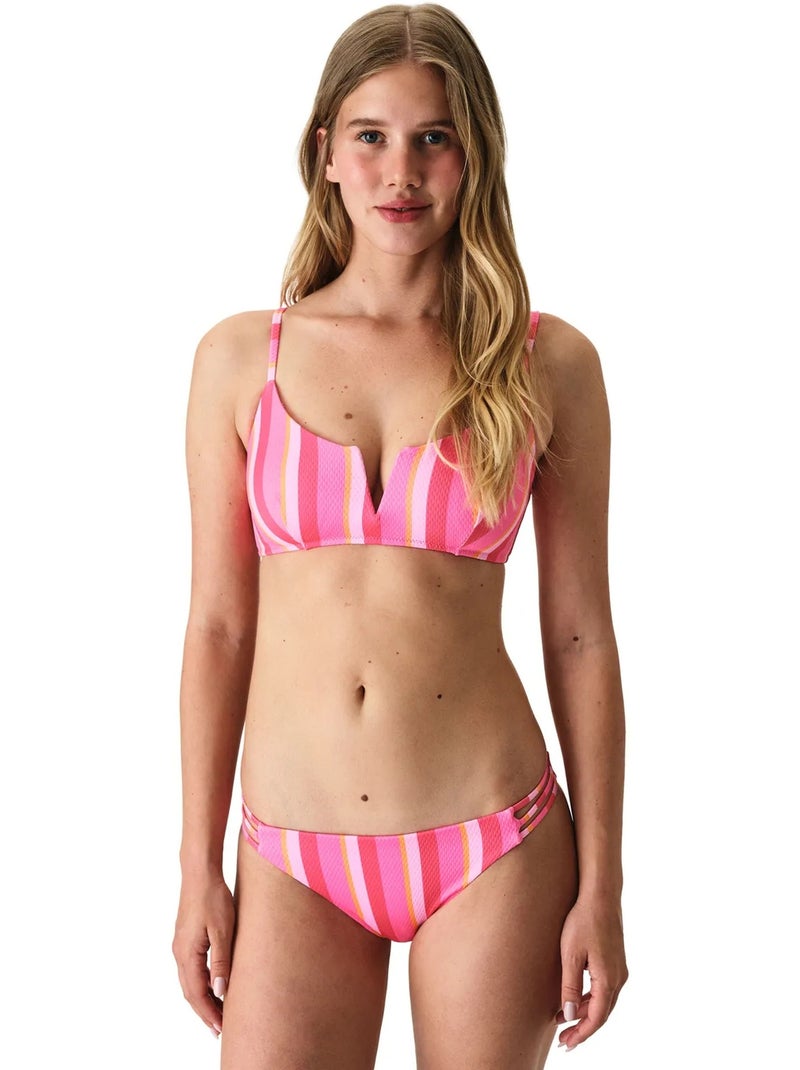 Celinda top de biquíni às riscas texturizado com decote em v profundo penti Rosa-fluo - Kiabi