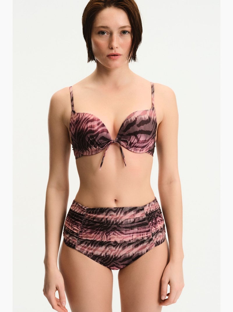 Cesira parte de baixo de biquíni com franzido, fecho, estampa zebra e brilho, cintura média penti Preto Rosa - Kiabi