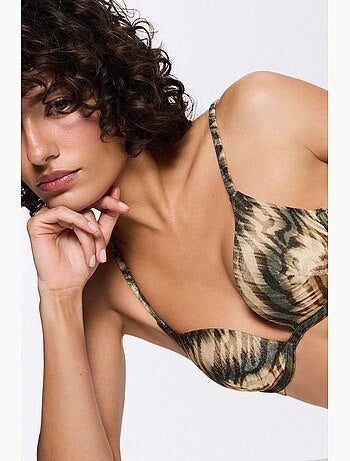 Cesira top de biquíni push-up intenso com estampa zebra e brilho penti