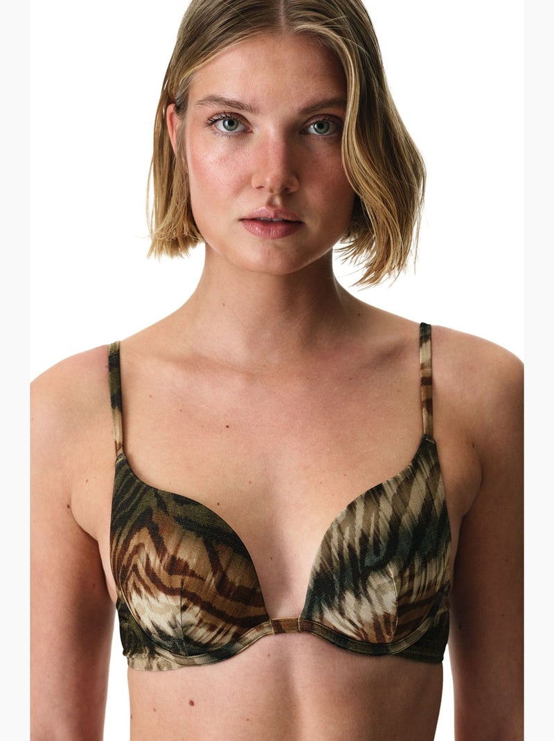 Cesira top de biquíni push-up intenso com estampa zebra e brilho penti Cáqui - Kiabi