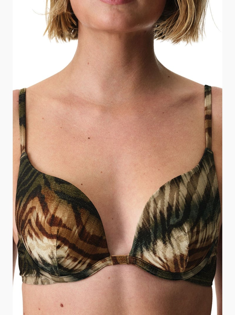 Cesira top de biquíni push-up intenso com estampa zebra e brilho penti Cáqui - Kiabi