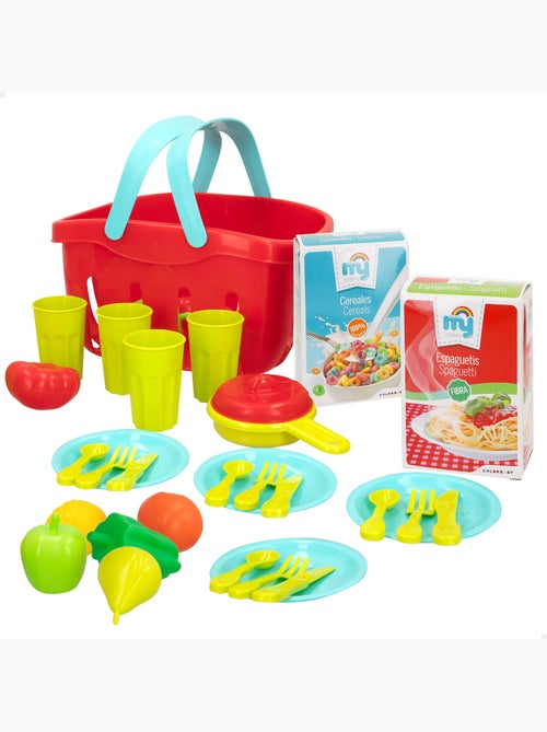 Cesta de comida de brinquedo e utensílios de cozinha 33 pcs my home colors - Kiabi