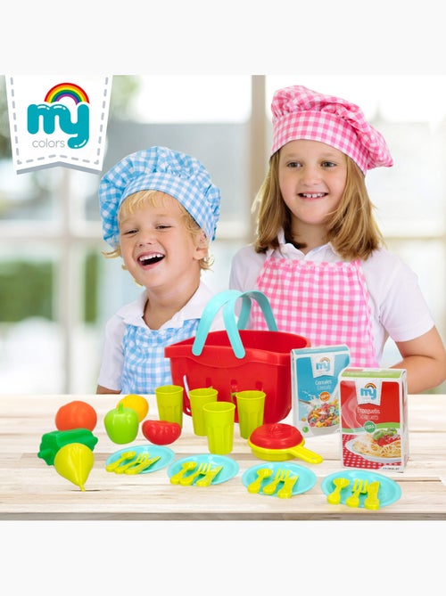 Cesta de comida de brinquedo e utensílios de cozinha 33 pcs my home colors - Kiabi