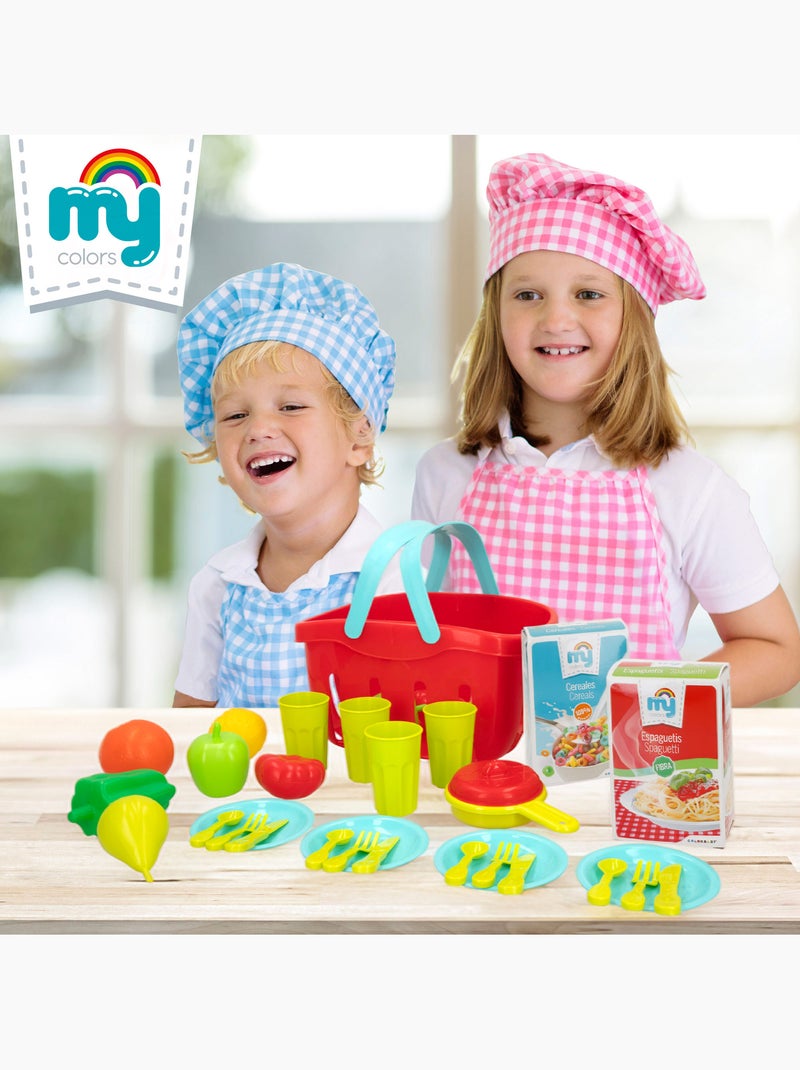 Cesta de comida de brinquedo e utensílios de cozinha 33 pcs my home colors N/D - Kiabi