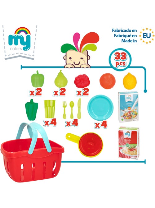 Cesta de comida de brinquedo e utensílios de cozinha 33 pcs my home colors - Kiabi