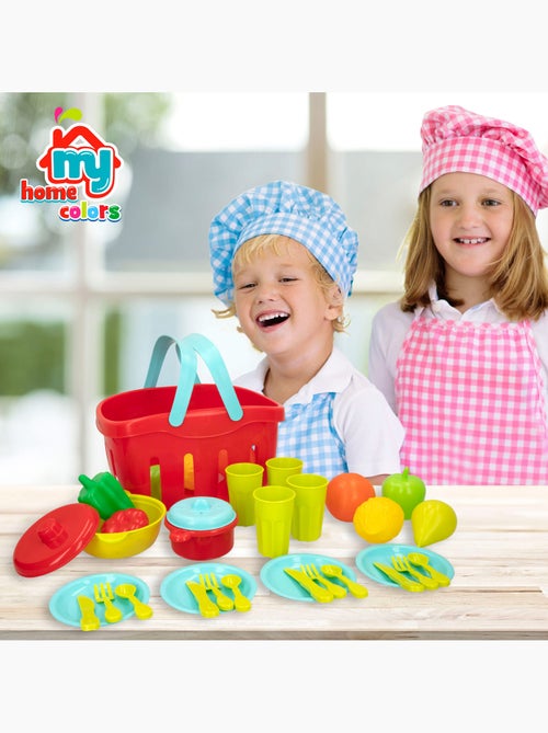 Cesta de comida e utensílios de cozinha 36 peças my home colors - Kiabi Cesta de comida e utensílios de cozinha 36 peças my home colors - Kiabi