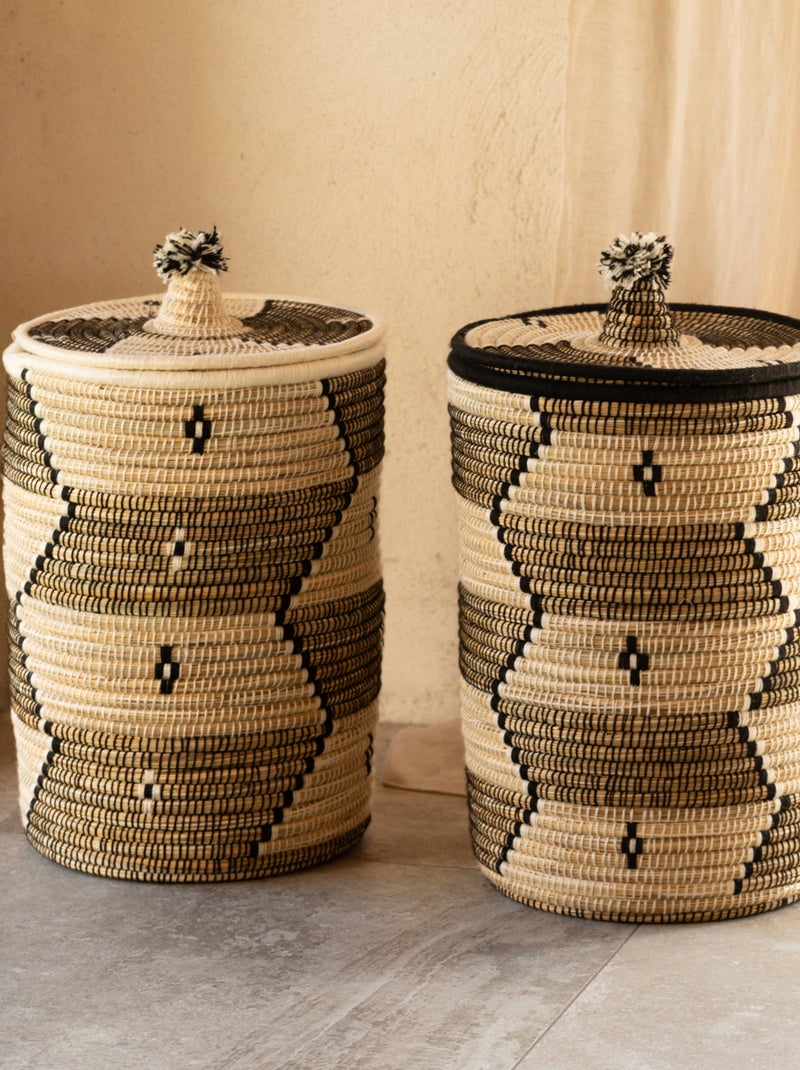 Cesto para roupa suja com motivos étnicos em fibras naturais Branco - Kiabi