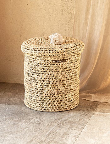Cesto para roupa suja com tampa de pompom