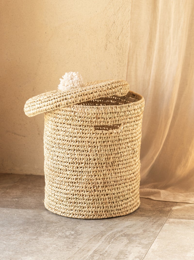Cesto para roupa suja com tampa de pompom Branco - Kiabi
