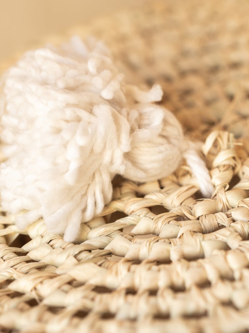 Cesto para roupa suja com tampa de pompom Branco - Kiabi