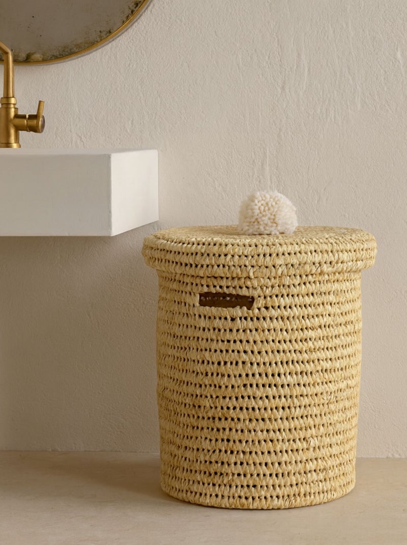 Cesto para roupa suja com tampa de pompom Branco - Kiabi