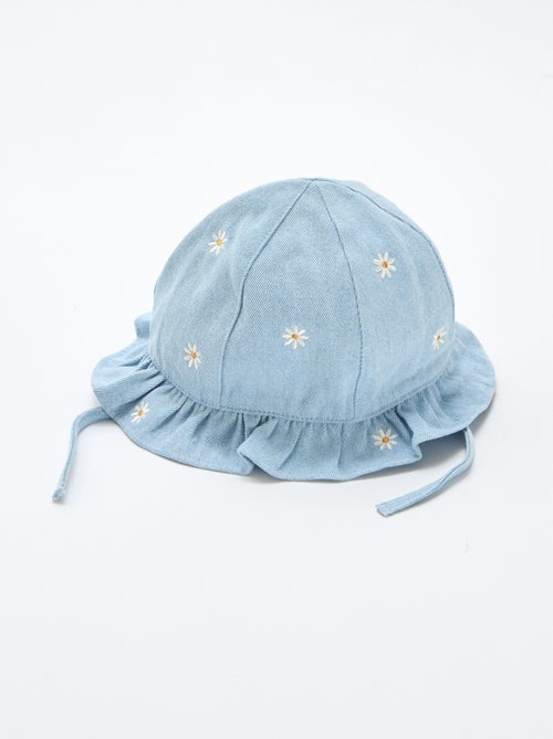 Chapéu de Balde em Ganga Bordado com Flores - Kiabi