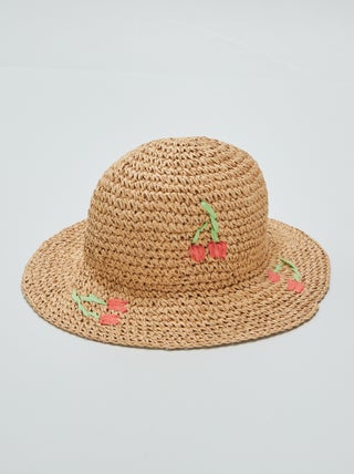 Chapéu de palha com estampado cerejas