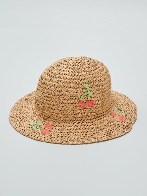 Chapéu de palha com estampado cerejas - Kiabi