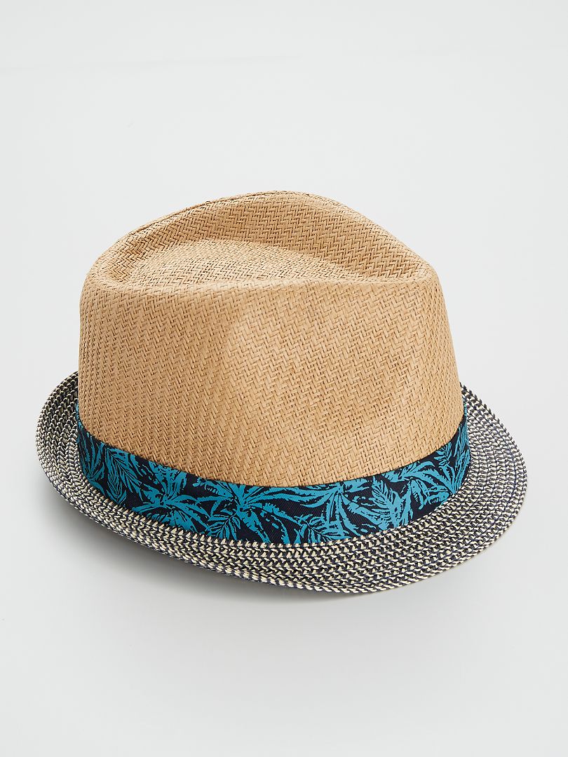 Chapéu de palha com estampado 'tropical' Azul - Kiabi
