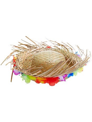 Chapéu de palha com flores do Havai - Kiabi