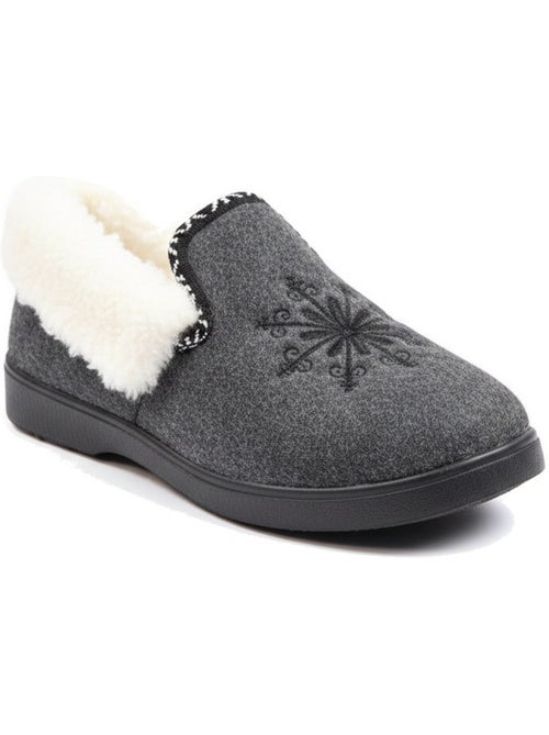 Charentaises mulher inverno ozabi, bordado floco, gola pele, sola amovível - Kiabi Charentaises mulher inverno ozabi, bordado floco, gola pele, sola amovível - Kiabi